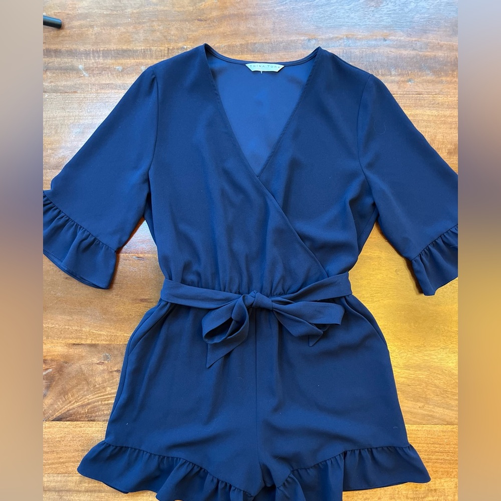 Trina Turk Navy Blue Ruffle Jumpsuit